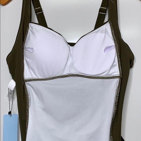 NWT YONIQUE Olive Ruched Twist Tankini Swim Top - Picture 13 of 15